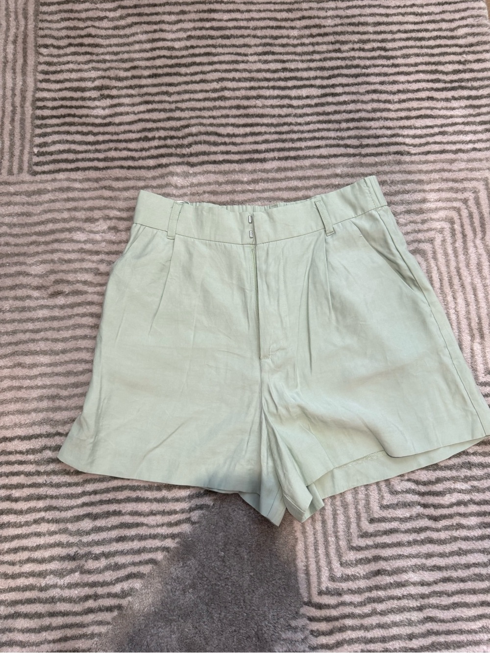 Zara Light Mint High-Waist Tailored Shorts